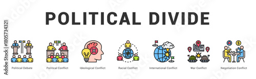 Political Divide Modern and clean web banner illustration featuring thematic icons for visual communication