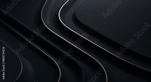 Dark abstract wavy lines with thin gold accents background black