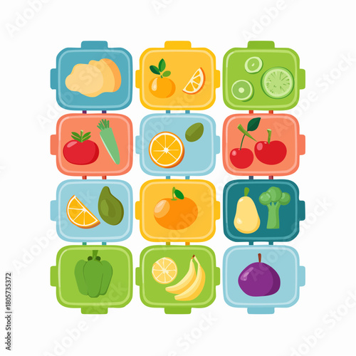 Different food in plastic or glass containers vector set
1