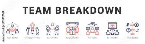 Team Breakdown Modern and clean web banner illustration featuring thematic icons for visual communication