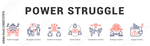 Power Struggle Modern and clean web banner illustration featuring thematic icons for visual communication