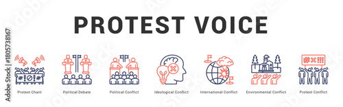 Protest Voice Modern and clean web banner illustration featuring thematic icons for visual communication