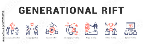 Generational Rift Modern and clean web banner illustration featuring thematic icons for visual communication