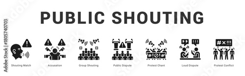 Public Shouting Modern and clean web banner illustration featuring thematic icons for visual communication