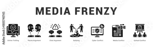 Media Frenzy Modern and clean web banner illustration featuring thematic icons for visual communication