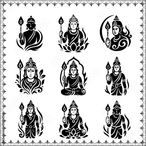 Lord Murugan Vector Icons Set – Stylized Tamil Hindu God Illustrations"
"Murugan Silhouette Collection – Vel Symbol and Peacock Elements
"Hindu God Murugan Line Art Logos – Traditional Tamil Religi