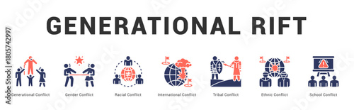 Generational Rift Modern and clean web banner illustration featuring thematic icons for visual communication
