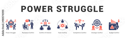 Power Struggle Modern and clean web banner illustration featuring thematic icons for visual communication