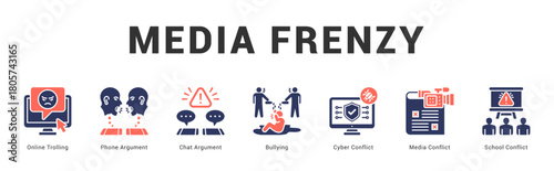 Media Frenzy Modern and clean web banner illustration featuring thematic icons for visual communication