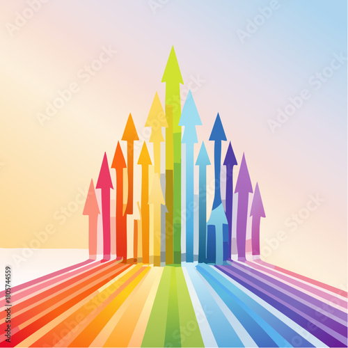 Overlapping coloured arrows pointing or moving up growth concept vector illustration
3
