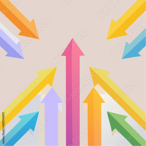 Overlapping coloured arrows pointing or moving up growth concept vector illustration
4