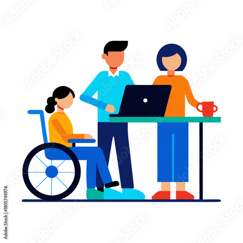 Wheelchair Using Employee at Desk Inclusive Cartoon Vector 