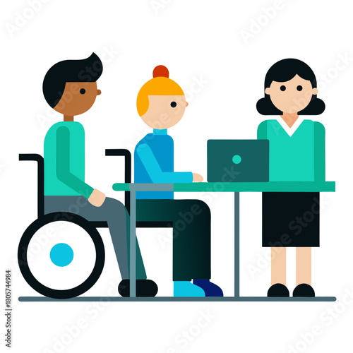 Wheelchair Using Employee at Desk Inclusive Cartoon Vector 