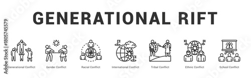 Generational Rift Modern and clean web banner illustration featuring thematic icons for visual communication
