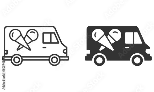 Ice Cream Truck Delight: Vector illustration of an ice cream truck with two cones, ready to spread happiness with its sweet treats.