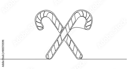 Elegant continuous line drawing of festive candy canes perfect for holiday designs