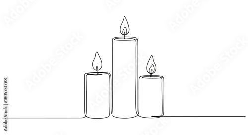 Continuous line drawing of burning candles symbolizing hope and remembrance