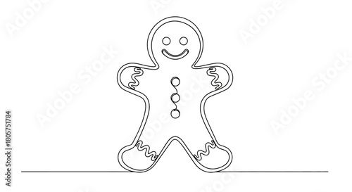 Gingerbread Man Continuous Line Drawing for Winter Holidays Celebration Season