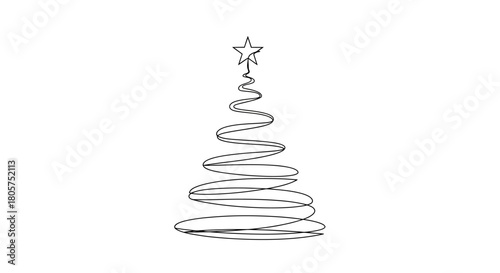 Elegant minimalist christmas tree drawing with star topper on white background