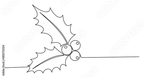 Minimalist Christmas Holly Branch Design in a Single Line Drawing Style Art