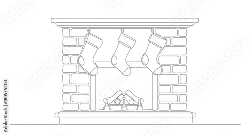 Elegant christmas fireplace illustration featuring stockings hanging for holiday season
