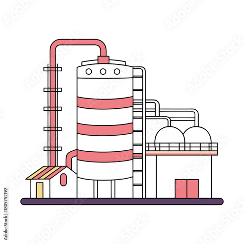 Illustration of an industrial plant with tanks and pipes isolated on, showcasing a simplified and clean design for various applications