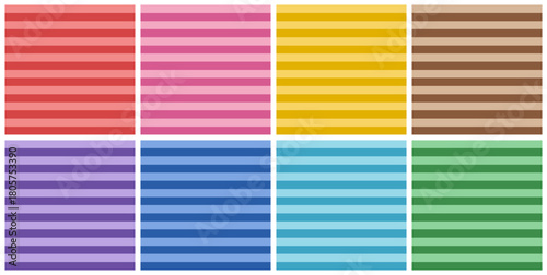 8色のカラフルな水平のストライプのシームレスパターンセット　横縞　ボーダー　ベクターイラスト