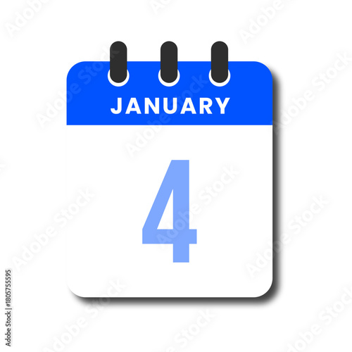 Flat blue January 4 calendar page vector, modern design for office planner or app UI.