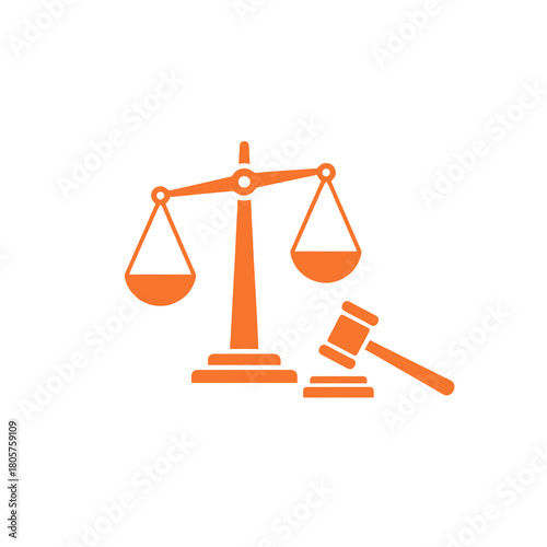Justice Symbol: A minimalist depiction of the scales of justice and a gavel, symbolizing fairness and legal proceedings. Embodying the core principles of law and order.