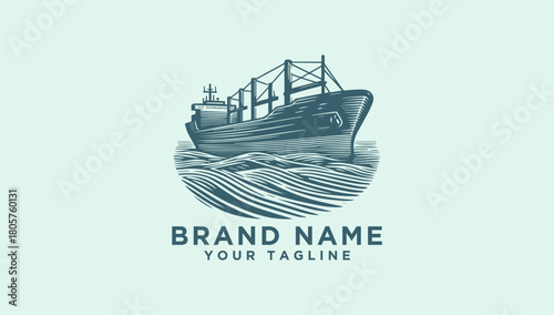 Vector Logo of a Cargo Ship on Wavy Ocean Waters
