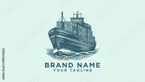Vector logo of a cargo ship on the ocean, suitable for shipping and transport businesses - perahu barang5