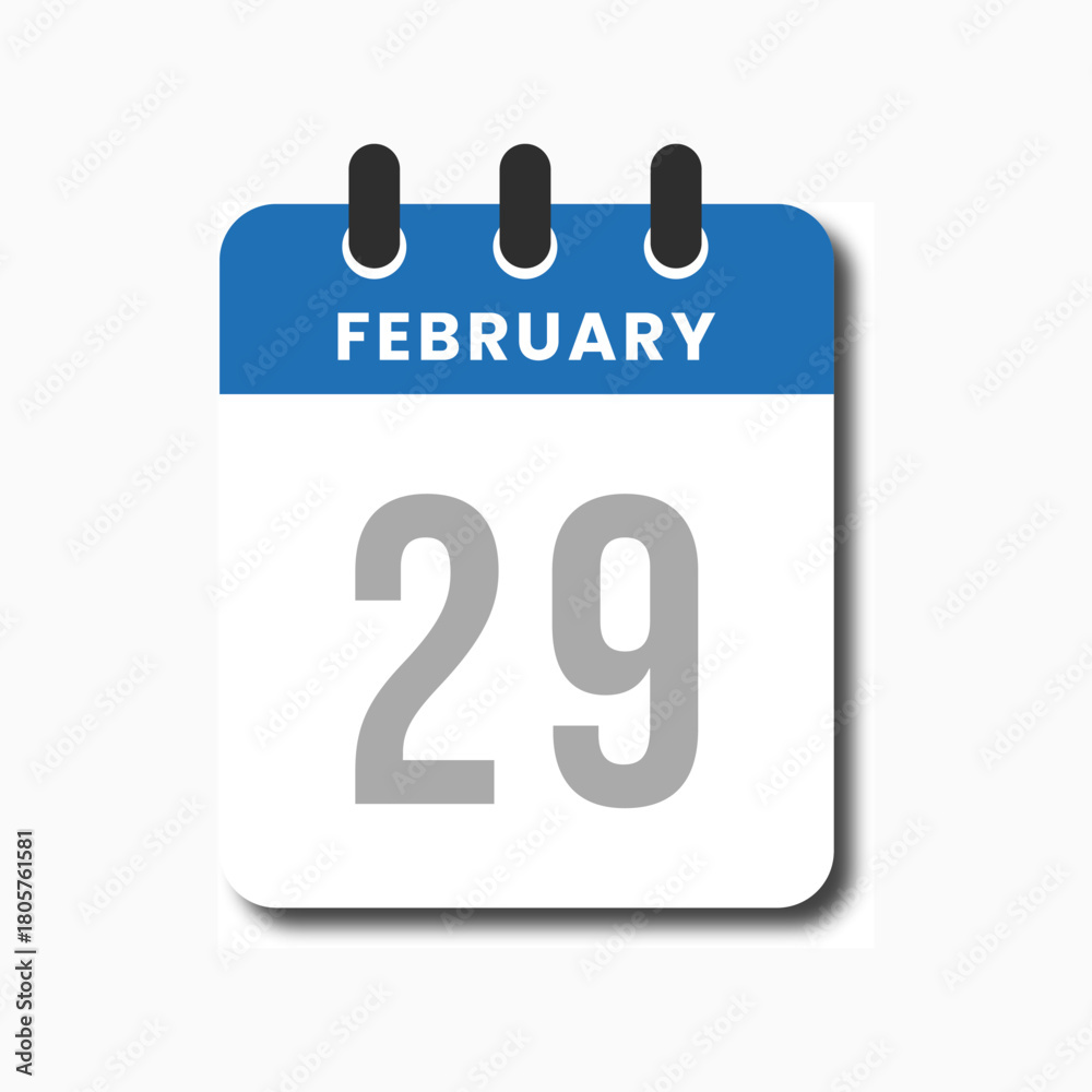Fototapeta premium Flat blue February 29 leap-year calendar icon with modern clean vector design for planner and productivity assets.