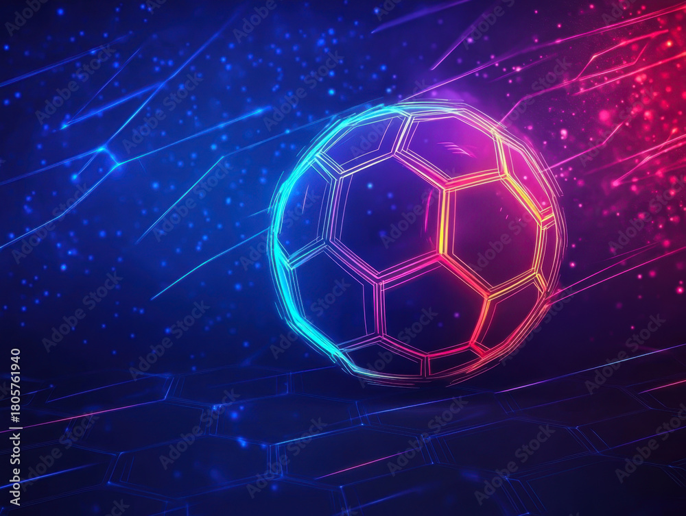 Fototapeta premium Soccer ball in goal net on fire flames