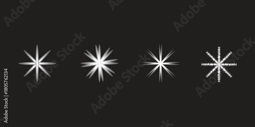 Starburst Light Effect Set on Dark Background — Glowing Sparkle Collection