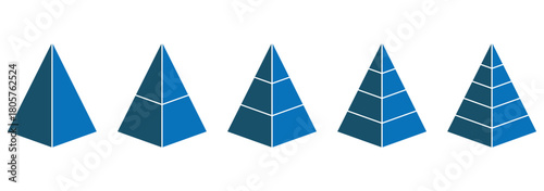 3d shapes pyramid vector icons set. Triangular pyramid icon. Triangle hierarchy data segments collection. Business concept. Vector illustration