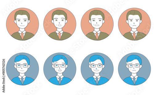 男性のイラスト表情アイコンセット