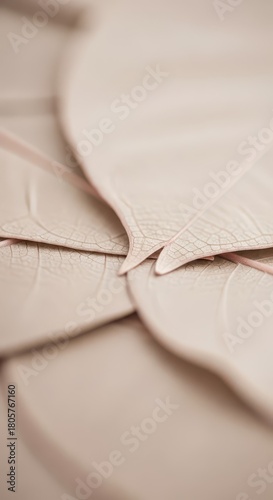 Overlapping dried botanical structures display intricate veining detail under soft illumination