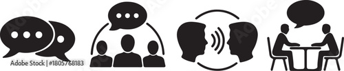 Communication icons set conversation dialogue meeting and group discussion silhouette vector illustration 