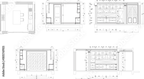 Interior Kitchen Design with Built-in Cabinet Layout and Dining Table Arrangement”