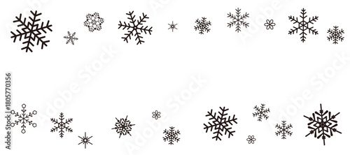 モノクロの雪の結晶のフレームイラスト　パターン　背景イラスト　ベクター素材
