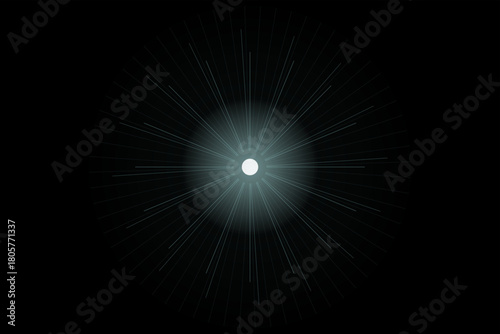 Bright white light source with radiating blue light streaks on black background