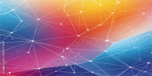 Abstract Digital Neural Network Visualization with Vibrant Gradient Colors and Interconnected Nodes on Cosmic Background