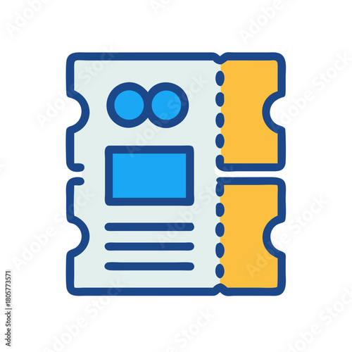 Blue and yellow event ticket stub illustration on black