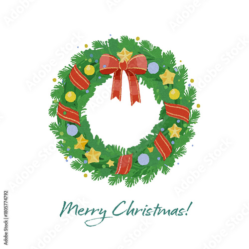 水彩風イラスト　クリスマス　リース