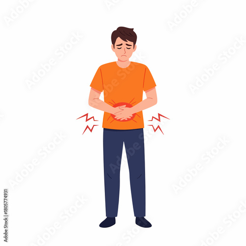 Young Man Suffering from Abdominal Pain or Stomach Ache