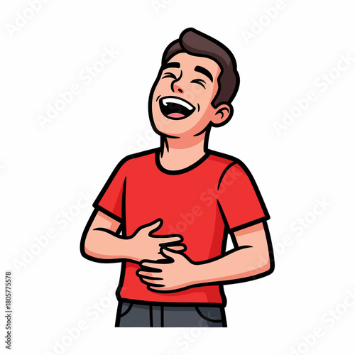 Young Man Laughing Heartily. Cartoon Illustration of Joy, Humor, and Happiness.