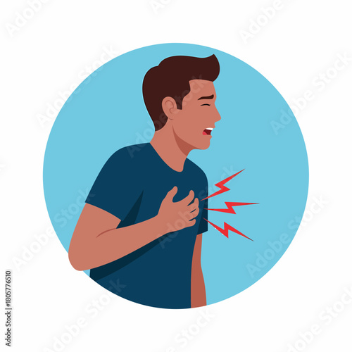 Man Experiencing Severe Chest Pain. Heart Attack Symptom.