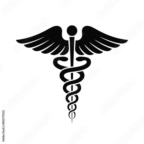 Black caduceus symbol with wings and serpent
