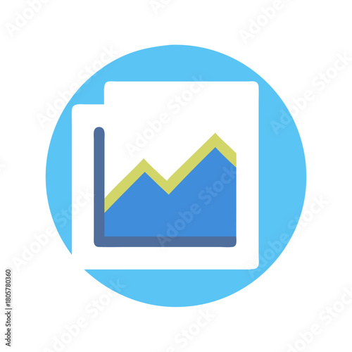 Graphic icon showing statistical data with blue and yellow lines