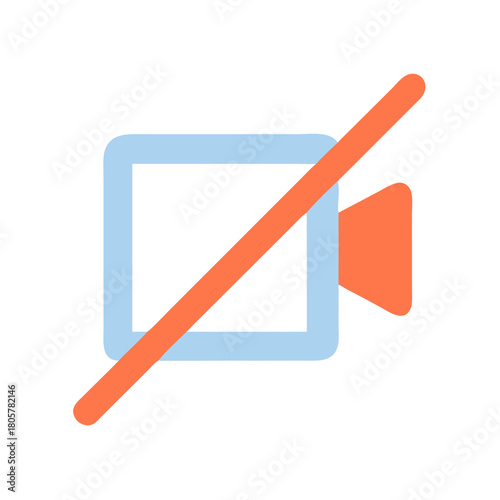 No video conference allowed, muted camera flat design icon